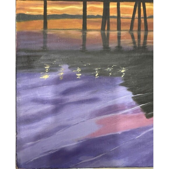 Realism Oil Painting Original Sunset On The Dock 24”x18” Unframed Signed - Picture 3 of 8